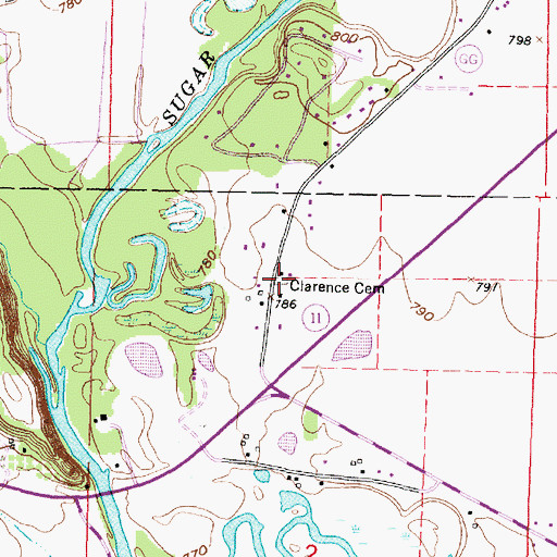 Topographic Map of Clarence Cemetery, WI