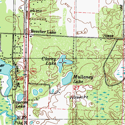 Topographic Map of Clarey Lake, WI