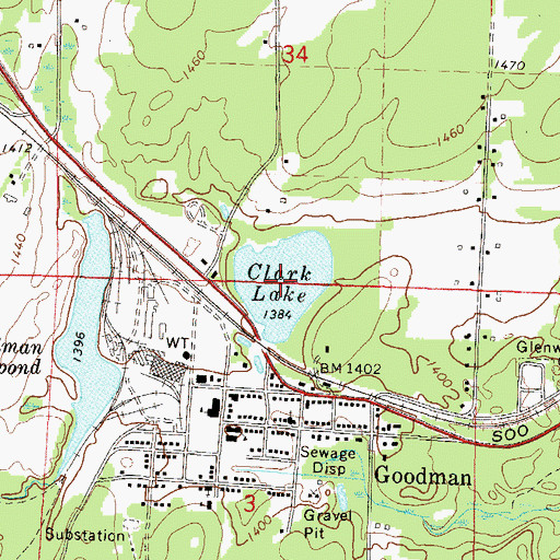 Topographic Map of Clark Lake, WI