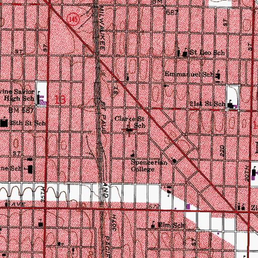 Topographic Map of Clarke Street Elementary School, WI