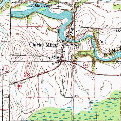 Topographic Map of Clarks Mills, WI