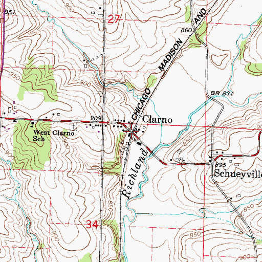 Topographic Map of Clarno, WI