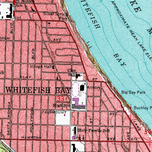 Topographic Map of Whitefish Bay Middle School, WI