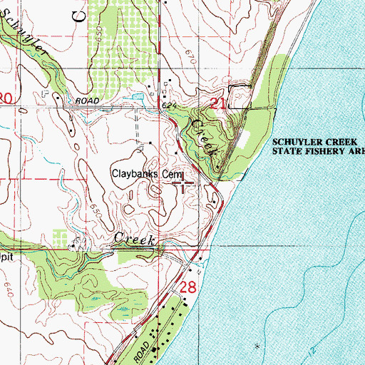 Topographic Map of Claybanks Cemetery, WI