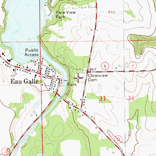 Topographic Map of Clearview Cemetery, WI
