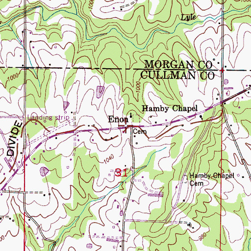 Topographic Map of Enon, AL