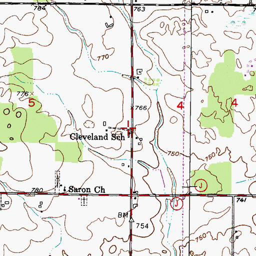 Topographic Map of Cleveland School (historical), WI