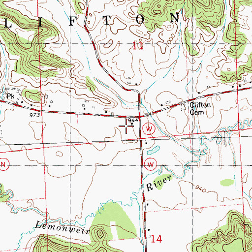 Topographic Map of Clifton Corners School, WI
