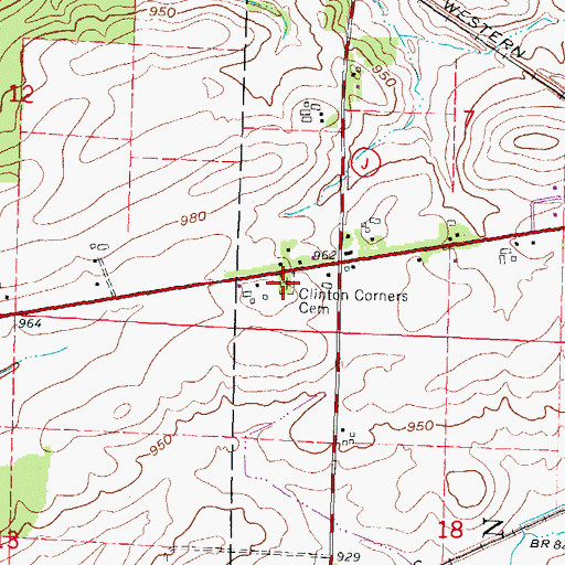 Topographic Map of Clinton Corners Cemetery, WI