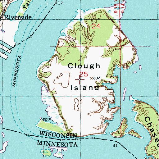 Topographic Map of Clough Island, WI