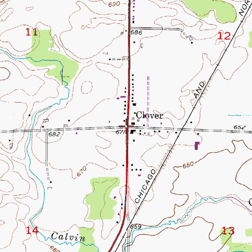 Topographic Map of Clover, WI