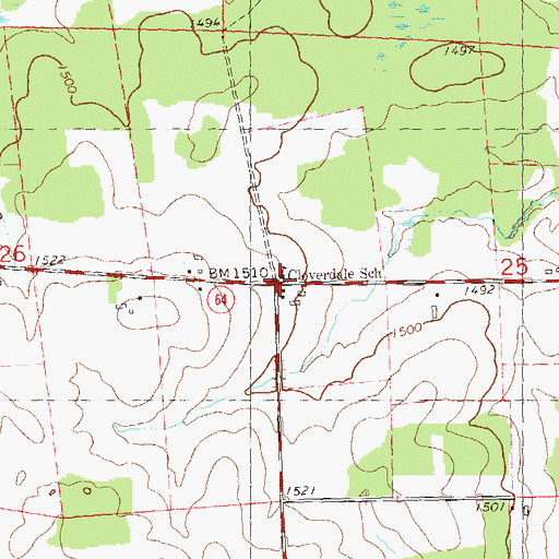 Topographic Map of Cloverdale School, WI