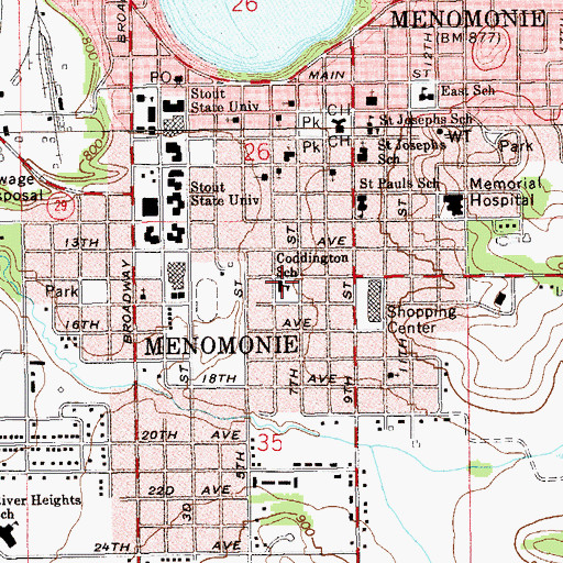 Topographic Map of Coddington School, WI