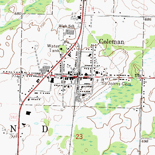 Topographic Map of Coleman, WI