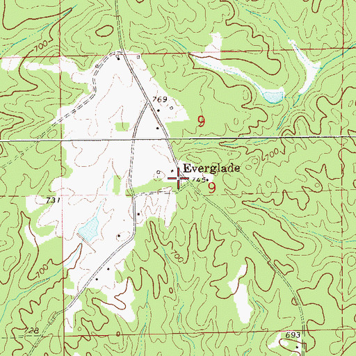 Topographic Map of Everglade, AL