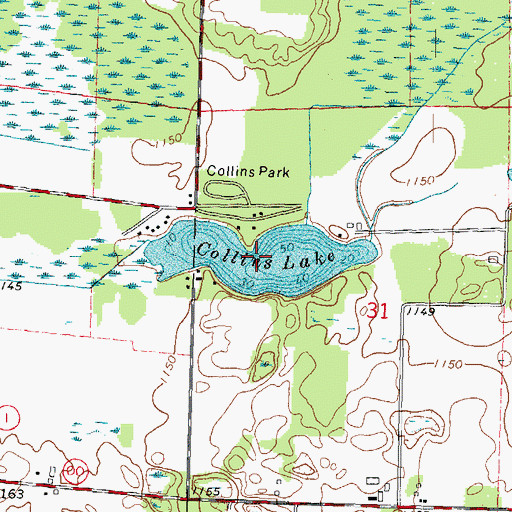 Topographic Map of Collins Lake, WI