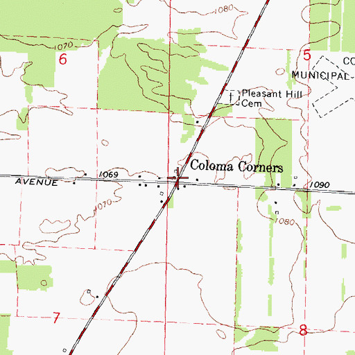 Topographic Map of Coloma Corners, WI