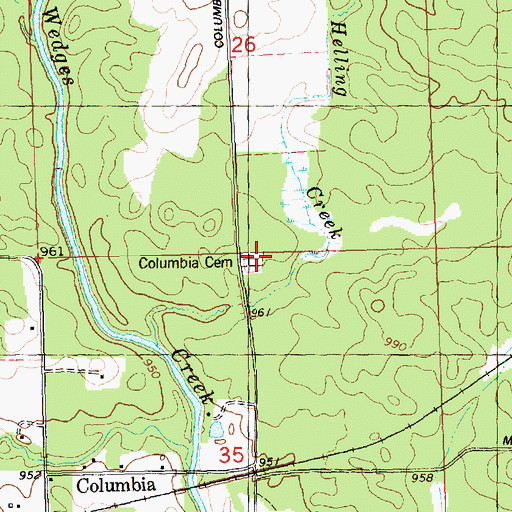 Topographic Map of Columbia Cemetery, WI