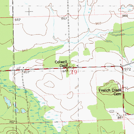Topographic Map of Colwell Cemetery, WI