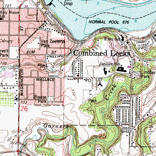 Topographic Map of Combined Locks, WI