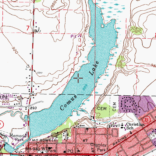 Topographic Map of Comus Lake, WI
