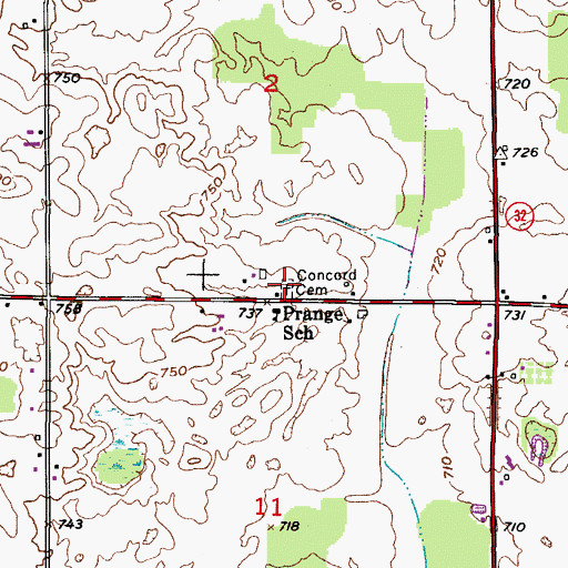 Topographic Map of Concord Cemetery, WI