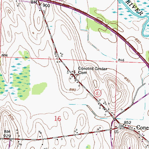 Topographic Map of Concord Center Cemetery, WI