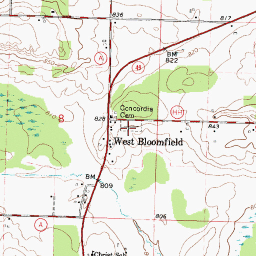 Topographic Map of Concordia Cemetery, WI