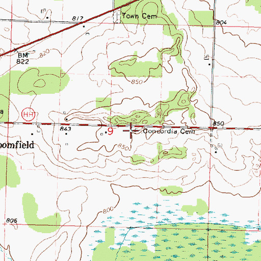 Topographic Map of Concordia Cemetery, WI