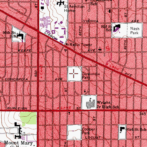 Topographic Map of Concordia Park, WI