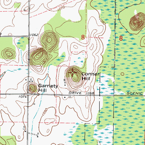 Topographic Map of Conner Hill, WI