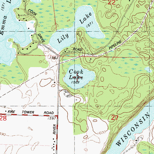 Topographic Map of Cook Lake, WI