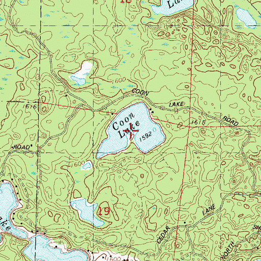 Topographic Map of Coon Lake, WI