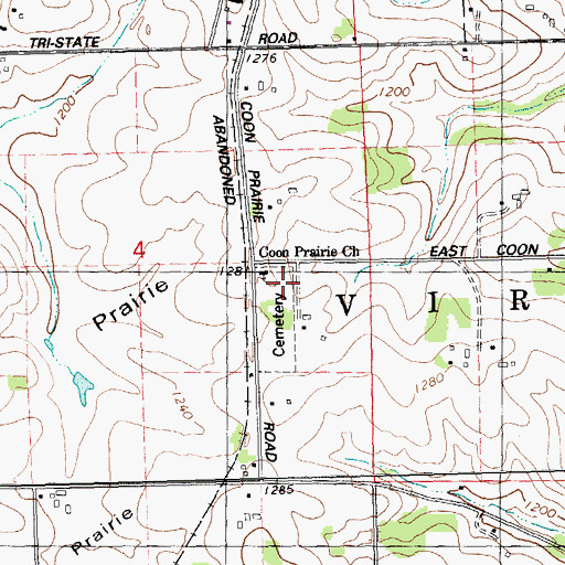 Topographic Map of Coon Prairie Lutheran Church, WI