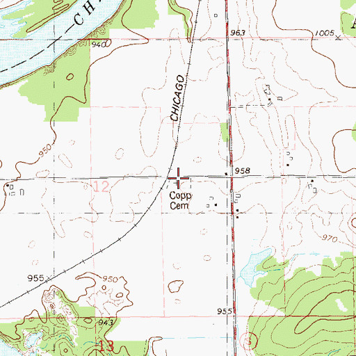 Topographic Map of Copp Cemetery, WI