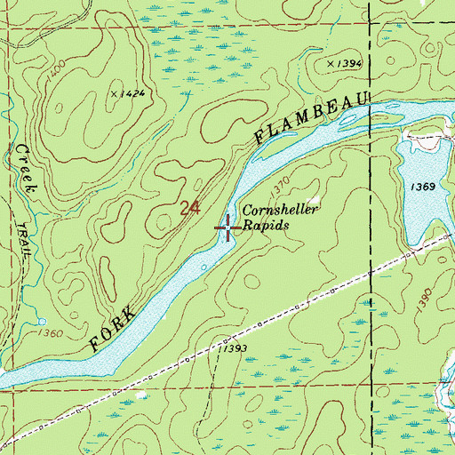 Topographic Map of Cornsheller Rapids, WI