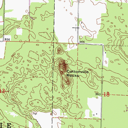 Topographic Map of Cottonville Rocks, WI