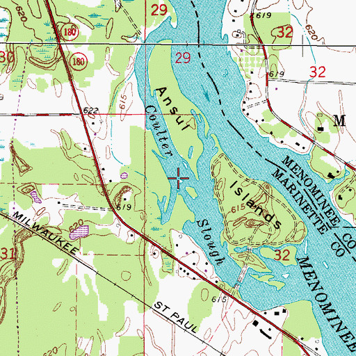 Topographic Map of Coulter Slough, WI