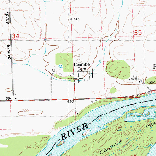 Topographic Map of Coumbe Cemetery, WI
