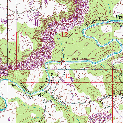 Topographic Map of Faulkner Ford, AL