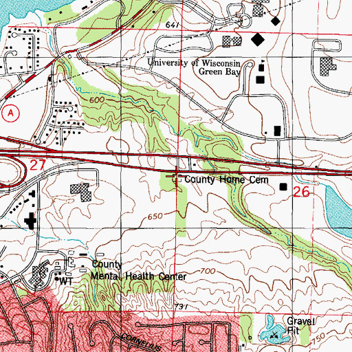 Topographic Map of County Home Cemetery, WI