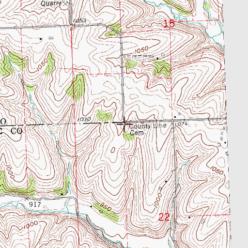 Topographic Map of County Line Cemetery, WI
