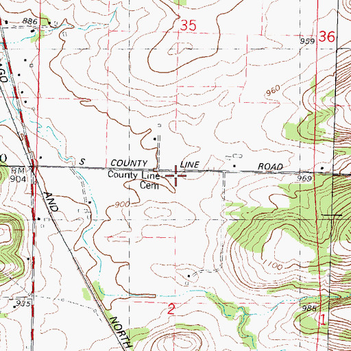 Topographic Map of County Line Cemetery, WI
