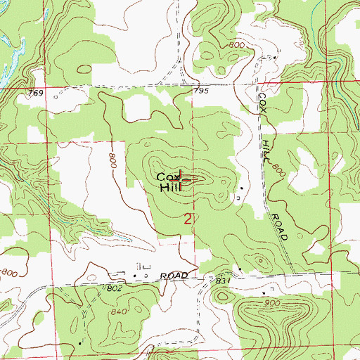 Topographic Map of Cox Hill, WI