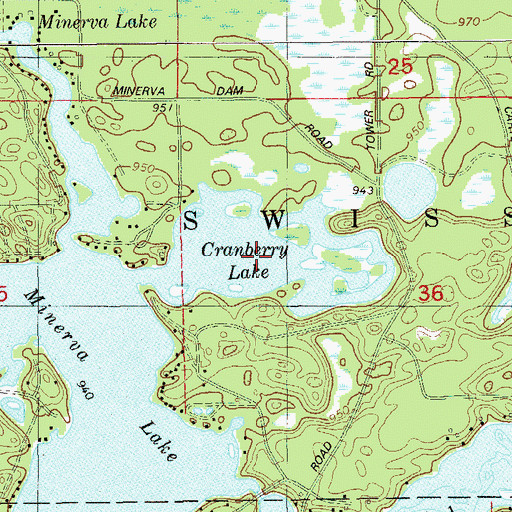 Topographic Map of Cranberry Lake, WI