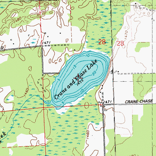 Topographic Map of Crane and Chase Lake, WI