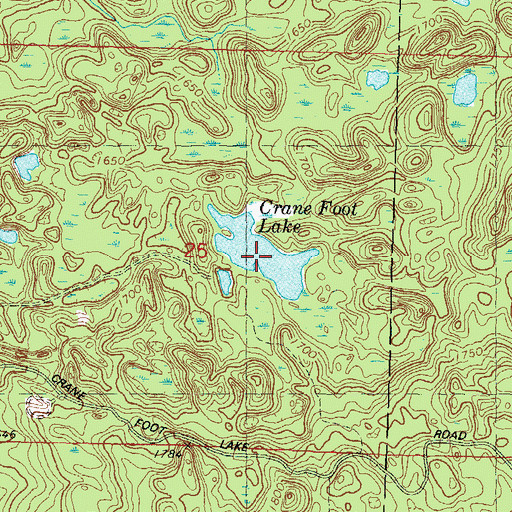 Topographic Map of Crane Foot Lake, WI