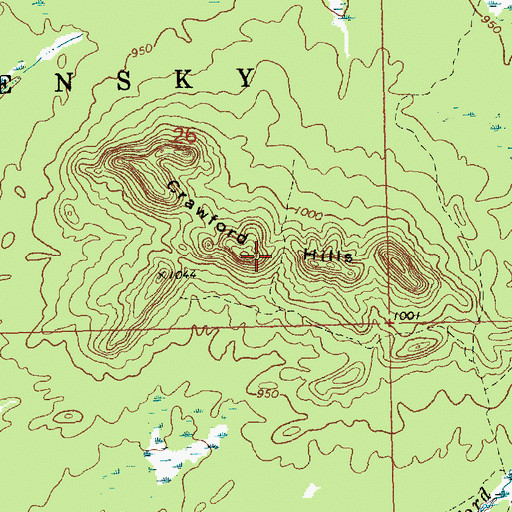 Topographic Map of Crawford Hills, WI