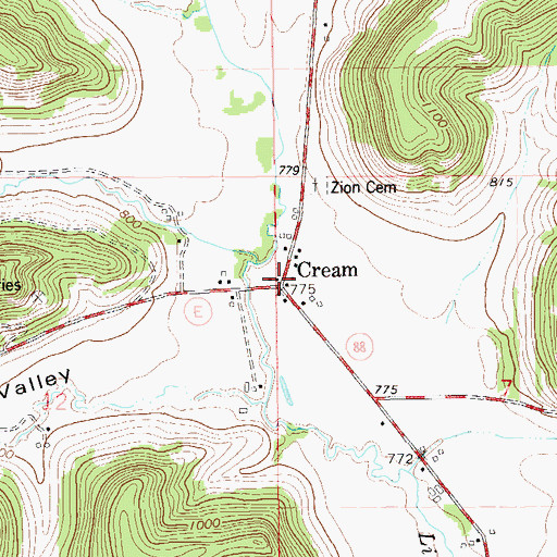 Topographic Map of Cream, WI