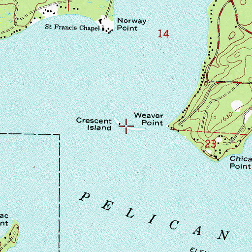 Topographic Map of Crescent Island, WI